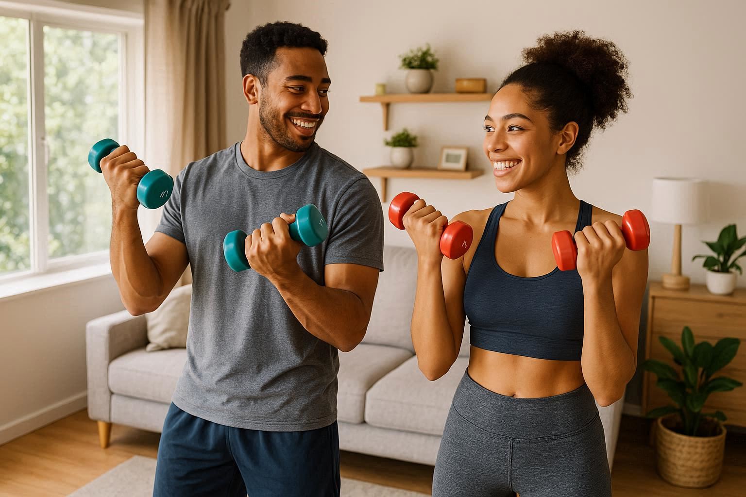 Couple working out home