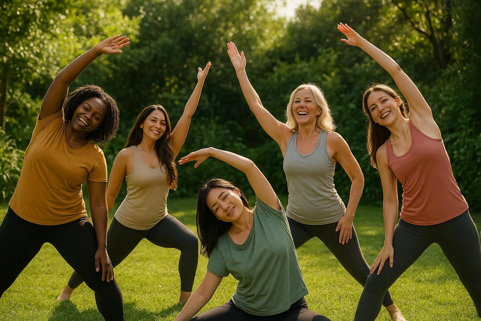 Women working out in the garden